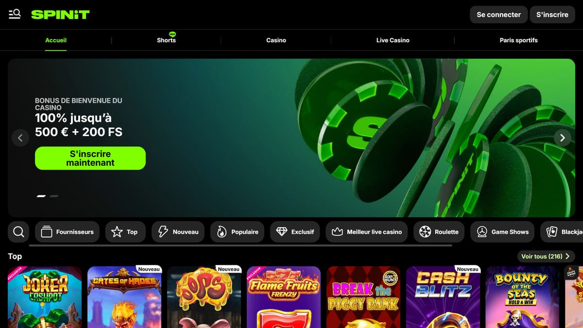 Spinit casino | Bonus 100% jusqu'&agrave; 500&euro;+ 200 FS