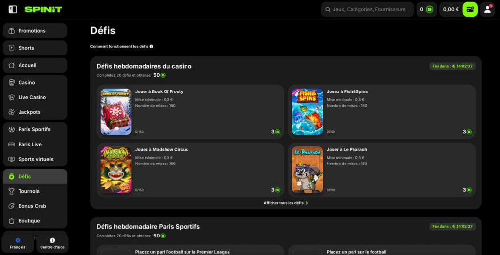 Spinit Casino défis
