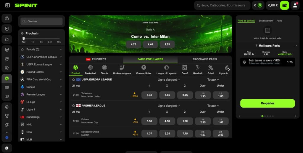 Spinit Casino paris sportifs