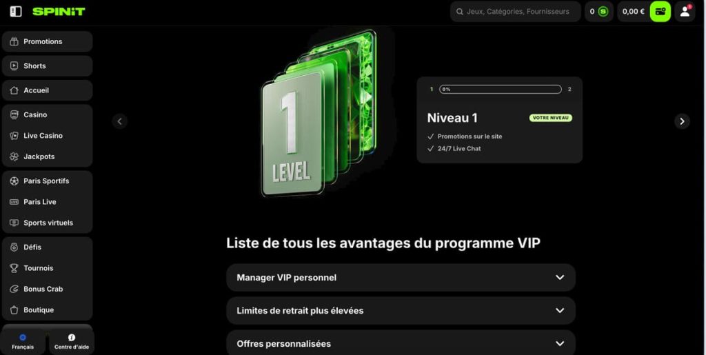 Spinit Casino programme VIP
